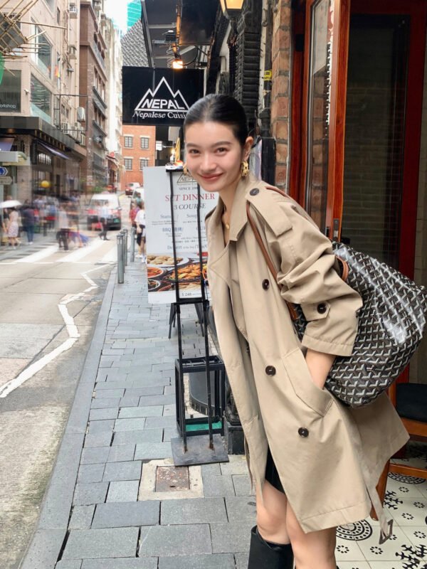 高知都市 經典輪廓翻領風衣 卡其